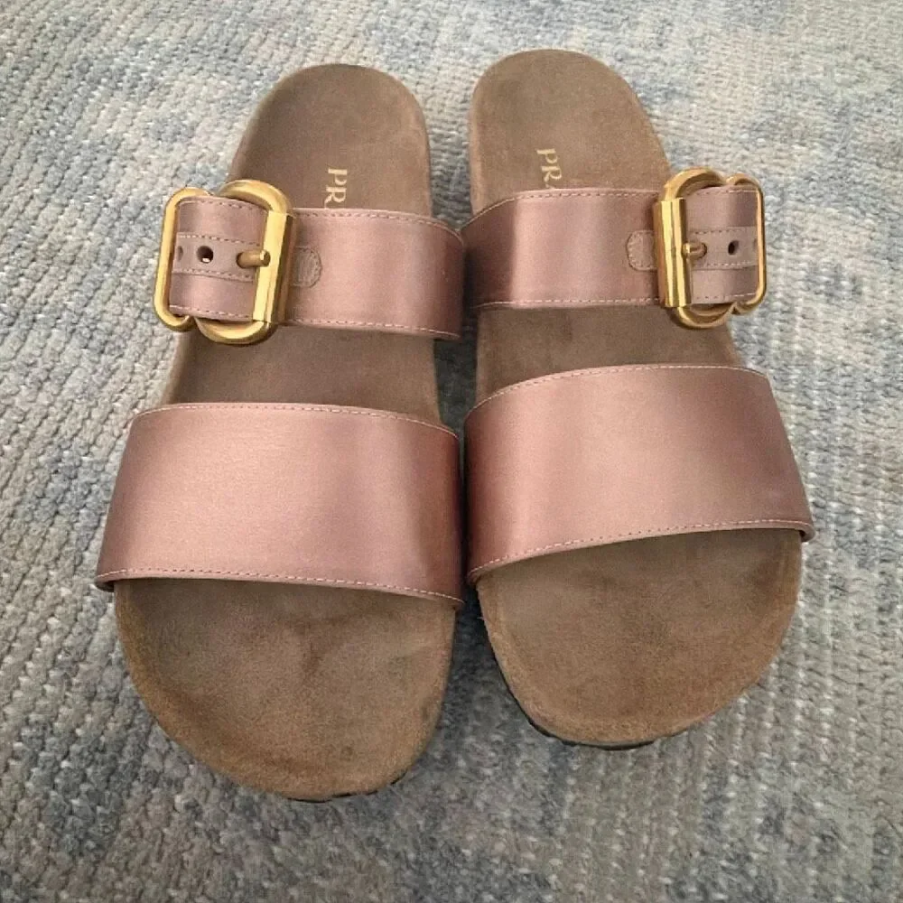 Prada Buckle Slides Rose Gold size 39.5
